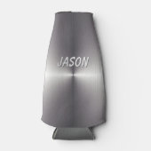 銀フェイク金属缶又はボトルホルダ名前をカスタムする ボトルクーラー (正面)