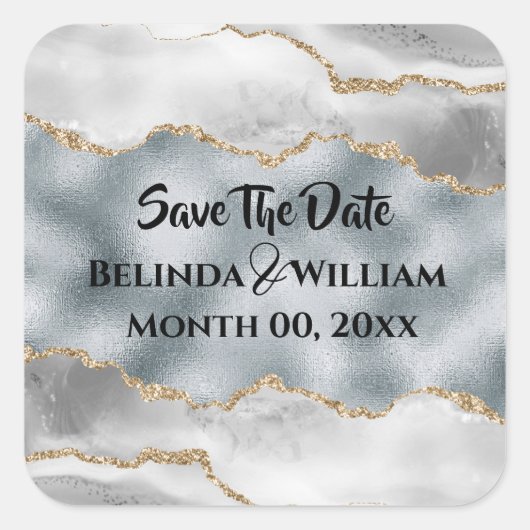 銀フェイク銀金ゴールド白瑪瑙救水色 スクエアシール (正面)