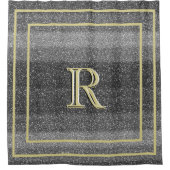 銀フェイク黒金ゴールドユニーク3色モノグラム シャワーカーテン (正面)