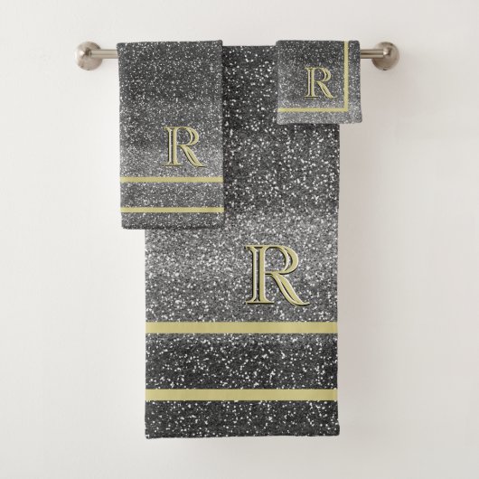 銀フェイク黒金ゴールドユニーク3色モノグラム バスタオルセット (インサイチュ)