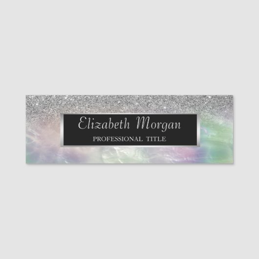 銀フレエレガントーム、グリッターホログラフィグラデーションック 名札 (正面)