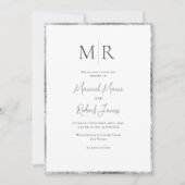 銀フレームモダンモノグラムエレガントな結婚式 招待状 (正面)