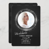 銀フレーム写真誕生日パーティーの招待 招待状 (正面/裏面)