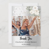 銀フローラブライダルシャワー写真サンキューカード 招待状 (正面)