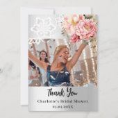 銀フローラブライダルシャワー写真サンキューカード 招待状 (正面)