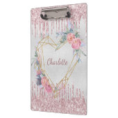 銀フローラ赤面ピンクグリッターモノグラム クリップボード (左)