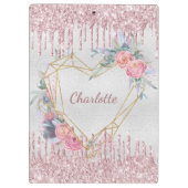 銀フローラ赤面ピンクグリッターモノグラム クリップボード (裏面)