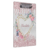 銀フローラ赤面ピンクグリッターモノグラム クリップボード (右)