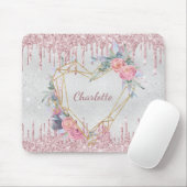 銀フローラ赤面ピンクグリッターモノグラム マウスパッド (マウス)