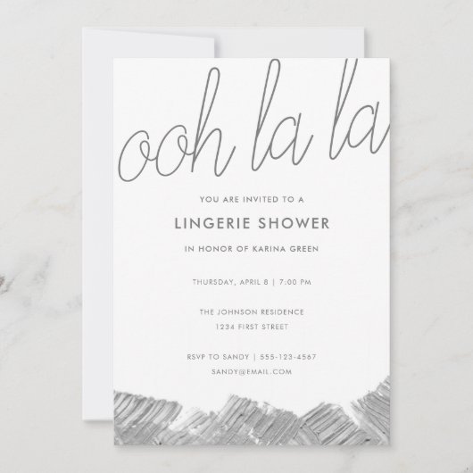 銀ブラシモダンストロークランジェリーシャワー招待状 招待状 (正面)
