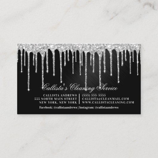 銀ブラック金属グリッター乾燥洗浄 名刺 (裏面)
