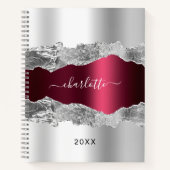 銀ブルゴーニュのアゲイト大理石名台本 ノートブック (正面)