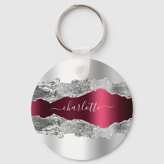 銀ブルゴーニュのアゲート大理石名 キーホルダー (正面)