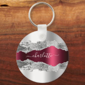 銀ブルゴーニュのアゲート大理石名 キーホルダー (正面)