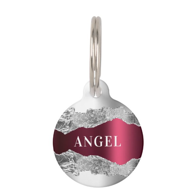 銀ブルゴーニュのアゲート大理石名 ペット　ネームタグ (正面)