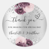 銀ブルゴーニュの花感謝していハート結婚ズ ラウンドシール (正面)