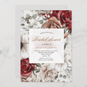 銀ブルゴーニュ素朴フローラブライダルシャワー招待状 (正面/裏面)