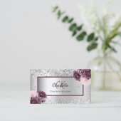 銀ブルゴーニュ花模様エレガントモノグラムQRコード 名刺 (スタンド正面)