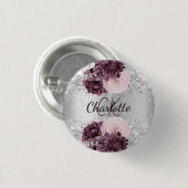 銀ブルゴーニュ花模様エレガント名タグ 缶バッジ (正面&裏面)