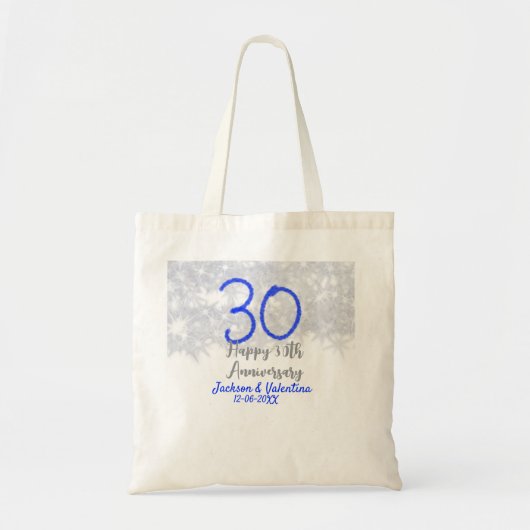銀ブルーのラメで30周年記念のお祝いを トートバッグ (正面)