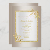 銀ブロンズ金ゴールドエレガントリーフ結婚CLASSY 招待状 (正面/裏面)