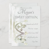銀プリンセスエレガントモダンSweet sixteen 招待状 (正面/裏面)