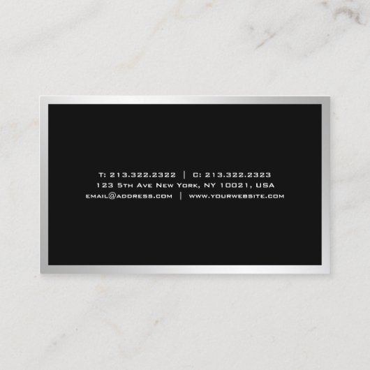 銀プロフェッショナルエレガントシンプルテンプレートモダン 名刺 (裏面)