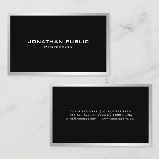 銀プロフェッショナルエレガントシンプルテンプレートモダン 名刺 (正面/裏面)