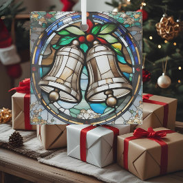 銀ベルフェイクステンドグラス ガラスオーナメント