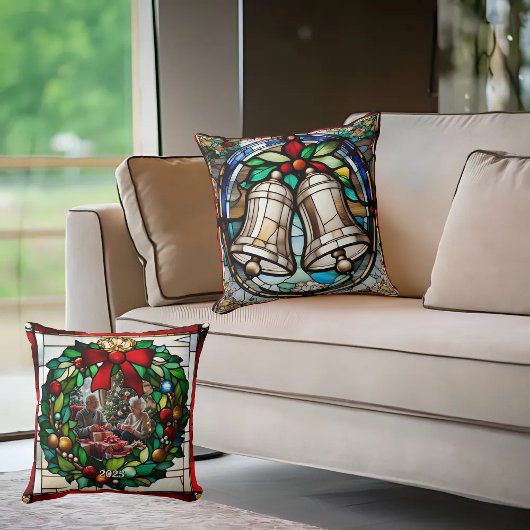 銀ベルフェイクステンドグラス クッション