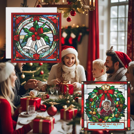 銀ベル赤リボンフェイクステンドグラス