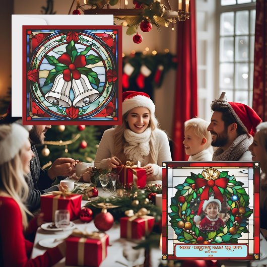 銀ベル赤リボンフェイクステンドグラス