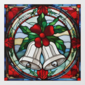 銀ベル赤リボンフェイクステンドグラス ウィンドウサイン (シート)