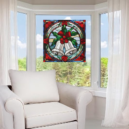 銀ベル赤リボンフェイクステンドグラス ウィンドウサイン