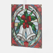 銀ベル赤リボンフェイクステンドグラス ガラスオーナメント (正面左)