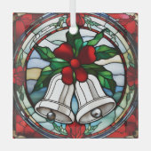 銀ベル赤リボンフェイクステンドグラス ガラスオーナメント (正面)