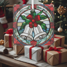 銀ベル赤リボンフェイクステンドグラス