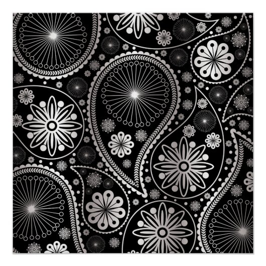 銀ペイズリー模様 ポスター (正面)