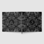 銀ホイルエレガントルフィリグリーのスクロールワークブラック ゲストブック (全面)