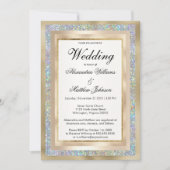 銀ホログラフィックグリッターシャンパン結婚金ゴールド 招待状 (正面)
