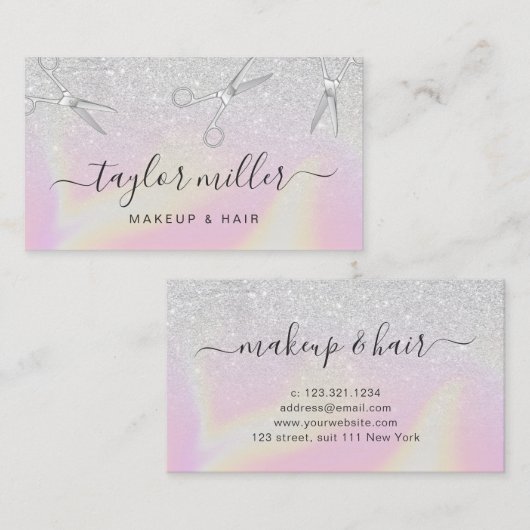 銀ホログラフモダンィックヘアスタイリスト 名刺 (正面/裏面)