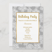 銀ホワイトレース金ゴールドすべての行事誕生日 招待状 (正面)