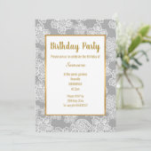 銀ホワイトレース金ゴールドすべての行事誕生日 招待状 (スタンド正面)