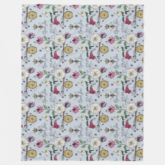 銀ミストクイーンモダンビー花柄 フリースブランケット (正面)