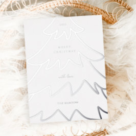 銀ミニマルのクリスマスツリー 箔シーズンポストカード