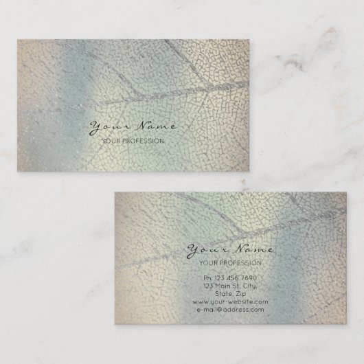 銀ミニマル灰色リーフマザーパールブルー 名刺 (正面/裏面)