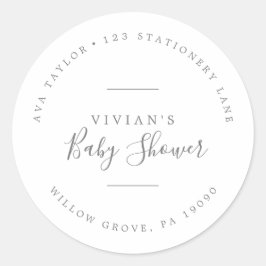 銀ミニマル赤ちゃんシャワー円形差出人住所 ラウンドシール
