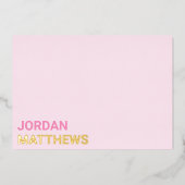 銀ミニマル金ゴールド箔実在付きピンクノートカード 箔招待状 (正面)