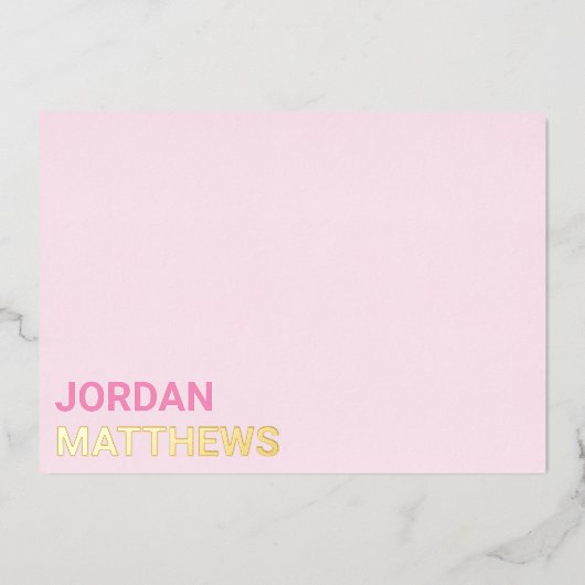 銀ミニマル金ゴールド箔実在付きピンクノートカード 箔招待状 (正面)