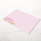 銀ミニマル金ゴールド箔実在付きピンクノートカード 箔招待状 (回転した状態)